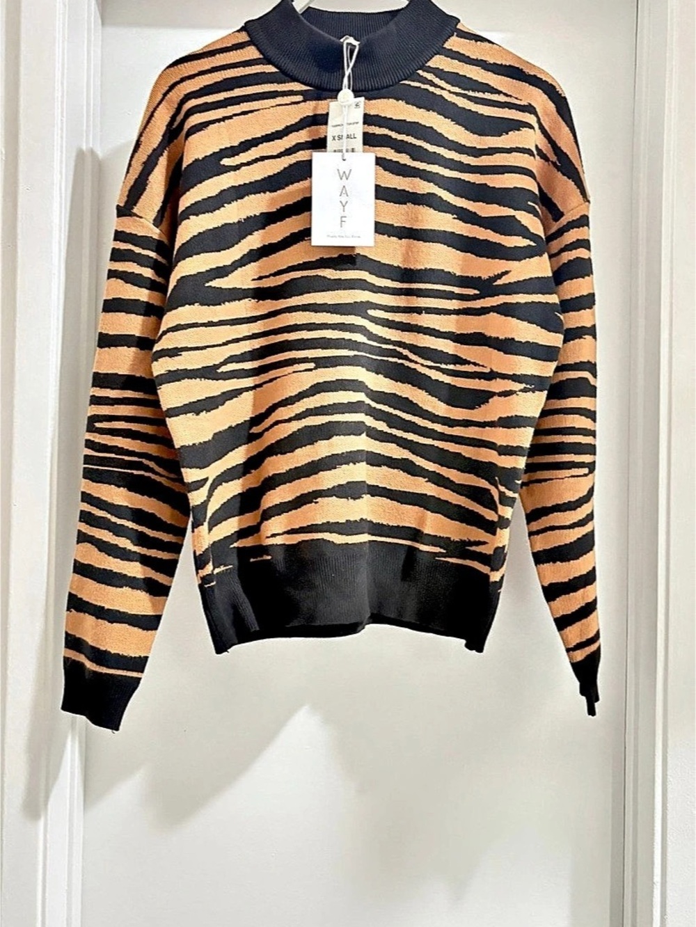 WAYF Tiger Print Sweater Orange & Black Size XS NWT